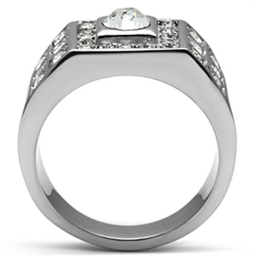 TK350 - High polished (no plating) Stainless Steel Ring with Top Grade Crystal in Clear