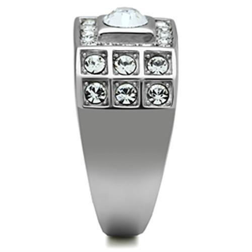 TK350 - High polished (no plating) Stainless Steel Ring with Top Grade Crystal in Clear