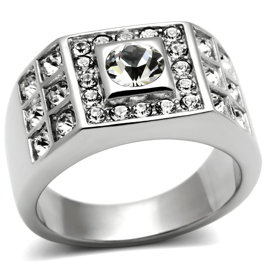 TK350 - High polished (no plating) Stainless Steel Ring with Top Grade Crystal in Clear