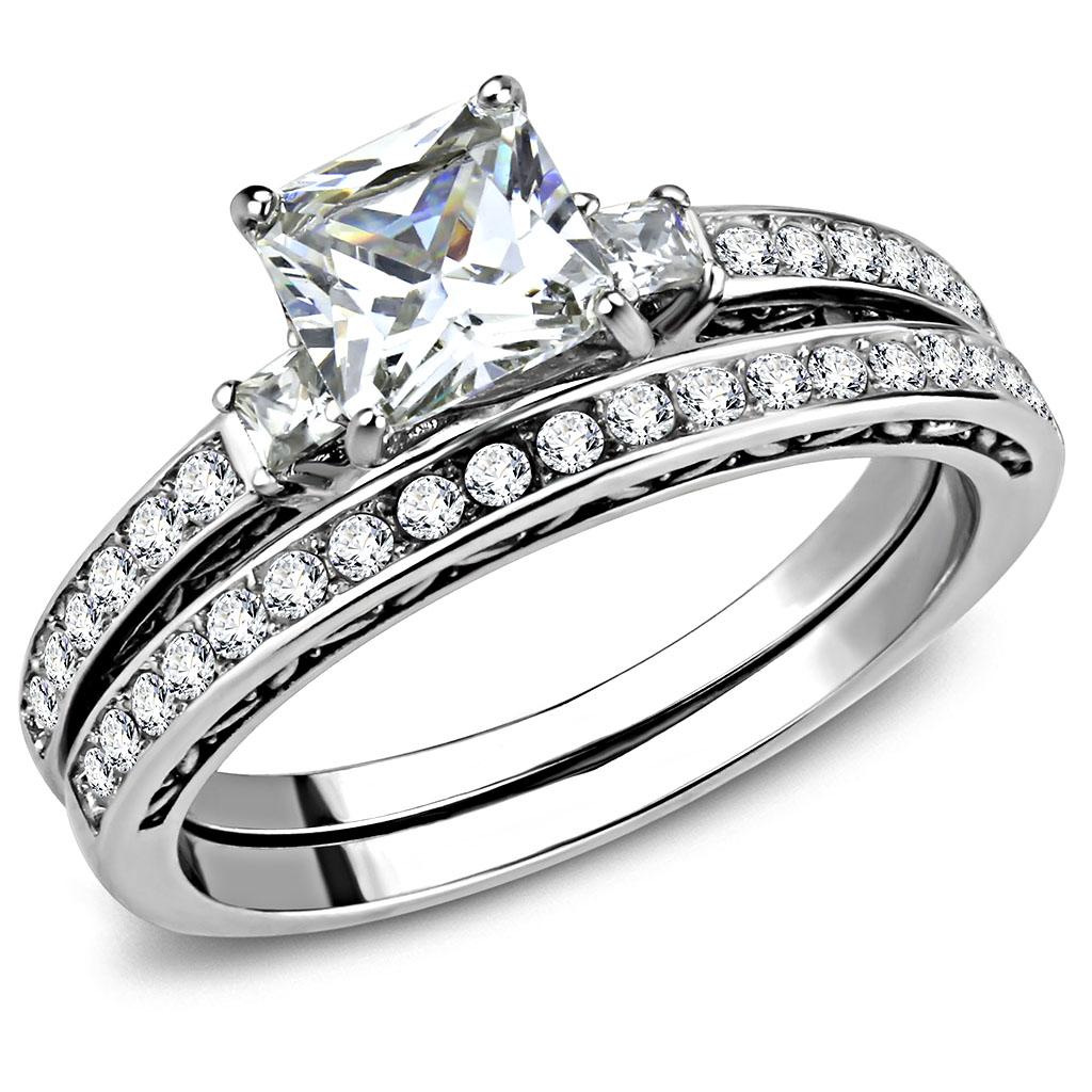 TK3510 - High polished (no plating) Stainless Steel Ring with AAA Grade CZ in Clear