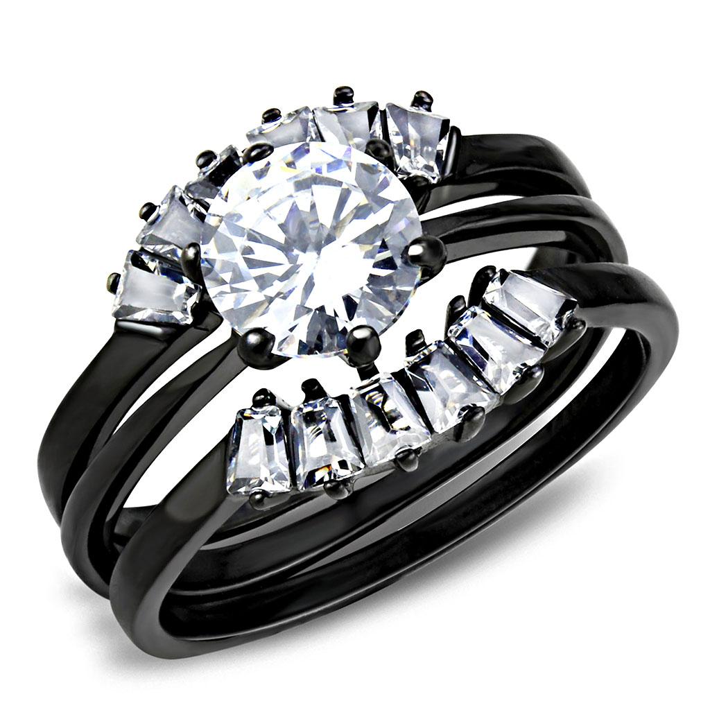 TK3514 - IP Black(Ion Plating) Stainless Steel Ring with AAA Grade CZ in Clear