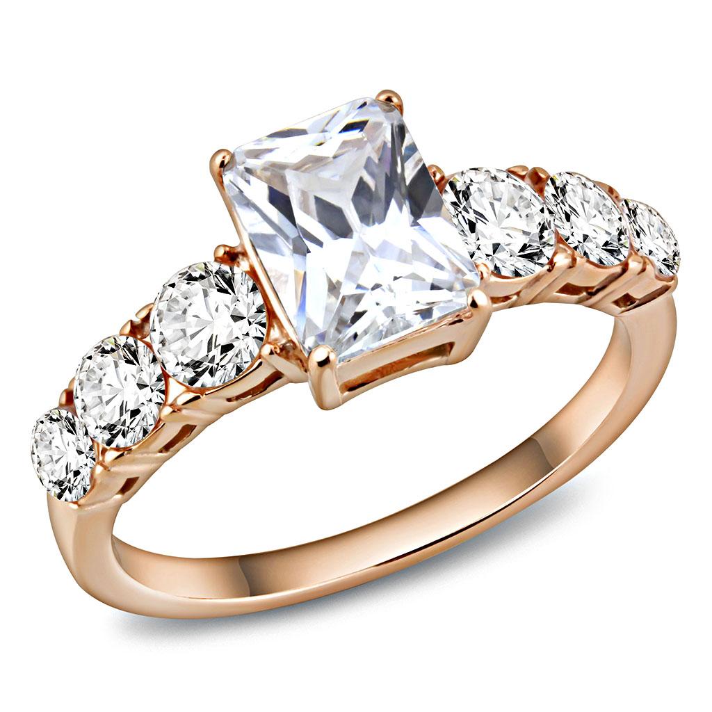 TK3517 - IP Rose Gold(Ion Plating) Stainless Steel Ring with AAA Grade CZ in Clear