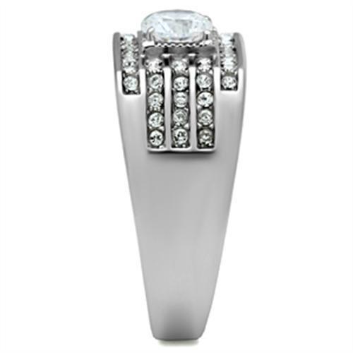 TK351 - High polished (no plating) Stainless Steel Ring with AAA Grade CZ in Clear