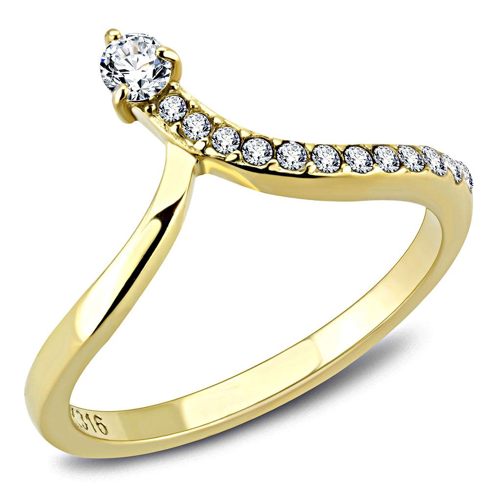 TK3524 - IP Gold(Ion Plating) Stainless Steel Ring with AAA Grade CZ in Clear
