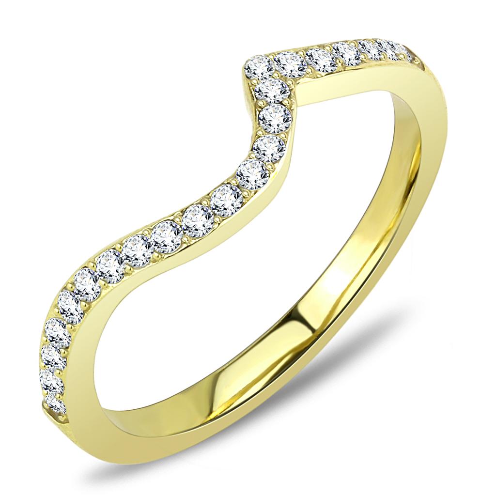 TK3527 - IP Gold(Ion Plating) Stainless Steel Ring with Top Grade Crystal in Clear