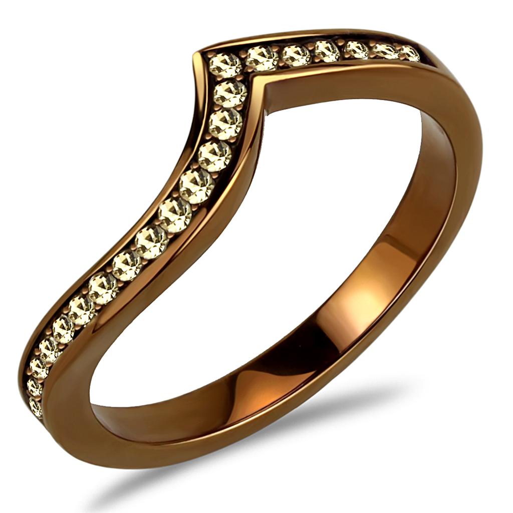 TK3528 - IP Coffee light Stainless Steel Ring with Top Grade Crystal in Light Smoked