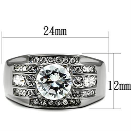 TK352 - High polished (no plating) Stainless Steel Ring with AAA Grade CZ in Clear
