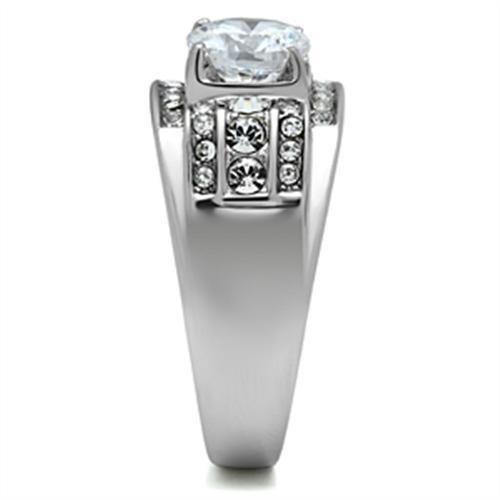 TK352 - High polished (no plating) Stainless Steel Ring with AAA Grade CZ in Clear