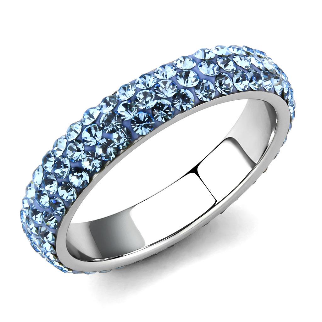 TK3535 - High polished (no plating) Stainless Steel Ring with Top Grade Crystal in Sea Blue