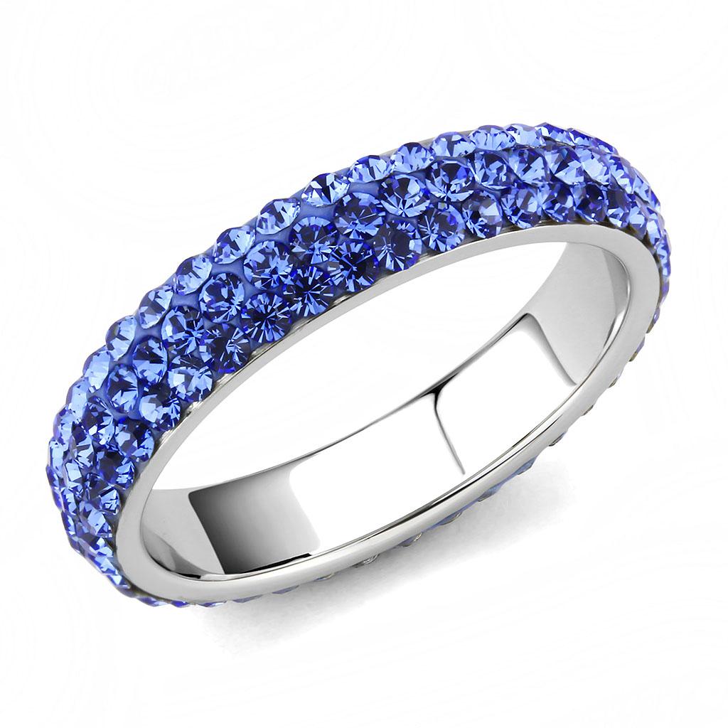 TK3539 - High polished (no plating) Stainless Steel Ring with Top Grade Crystal in Sapphire