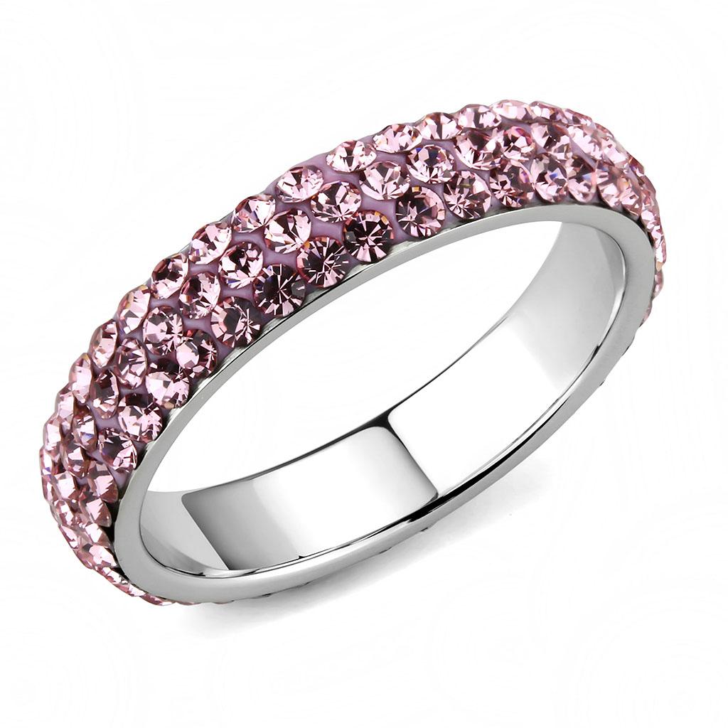 TK3543 - High polished (no plating) Stainless Steel Ring with Top Grade Crystal in Light Rose