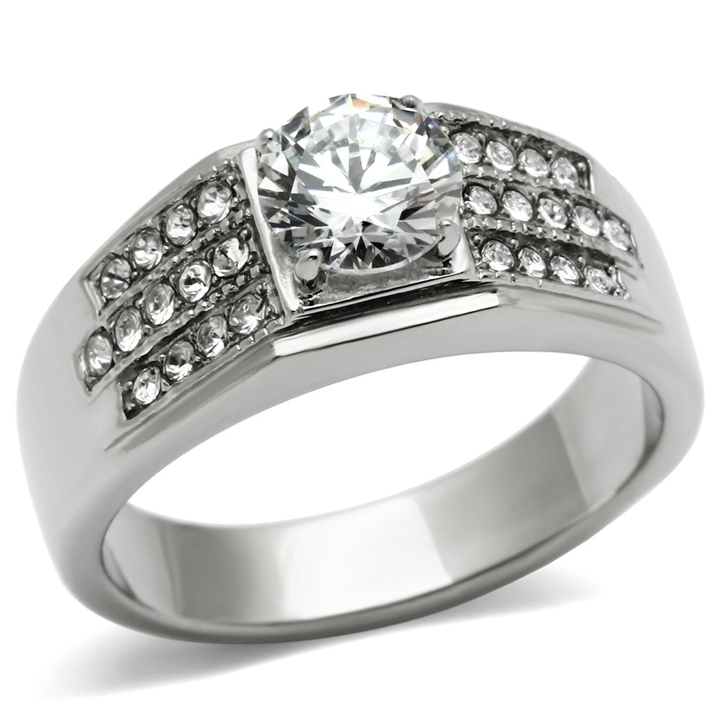 TK354 - High polished (no plating) Stainless Steel Ring with AAA Grade CZ in Clear