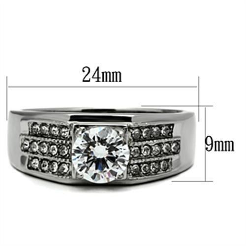 TK354 - High polished (no plating) Stainless Steel Ring with AAA Grade CZ in Clear