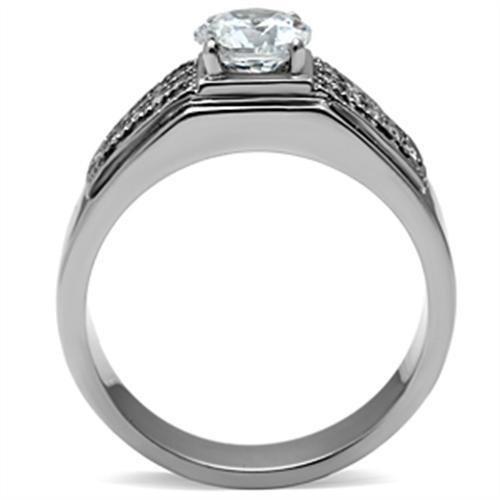 TK354 - High polished (no plating) Stainless Steel Ring with AAA Grade CZ in Clear