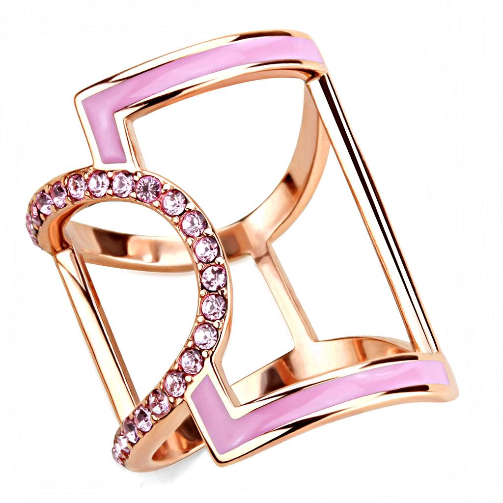 TK3561 - IP Rose Gold(Ion Plating) Stainless Steel Ring with Top Grade Crystal in Light Rose