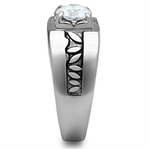 TK356 - High polished (no plating) Stainless Steel Ring with AAA Grade CZ in Clear