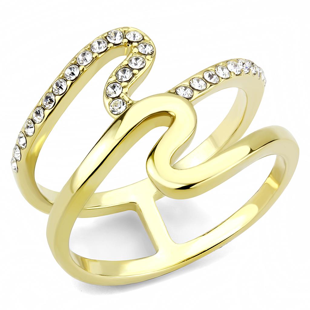 TK3574 - IP Gold(Ion Plating) Stainless Steel Ring with Top Grade Crystal in Clear