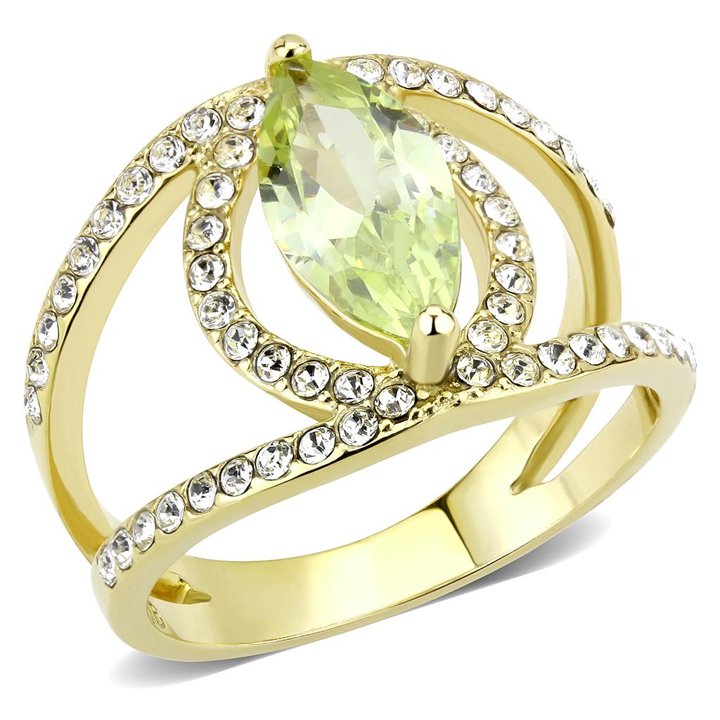 TK3578 - IP Gold(Ion Plating) Stainless Steel Ring with AAA Grade CZ in Apple Green color