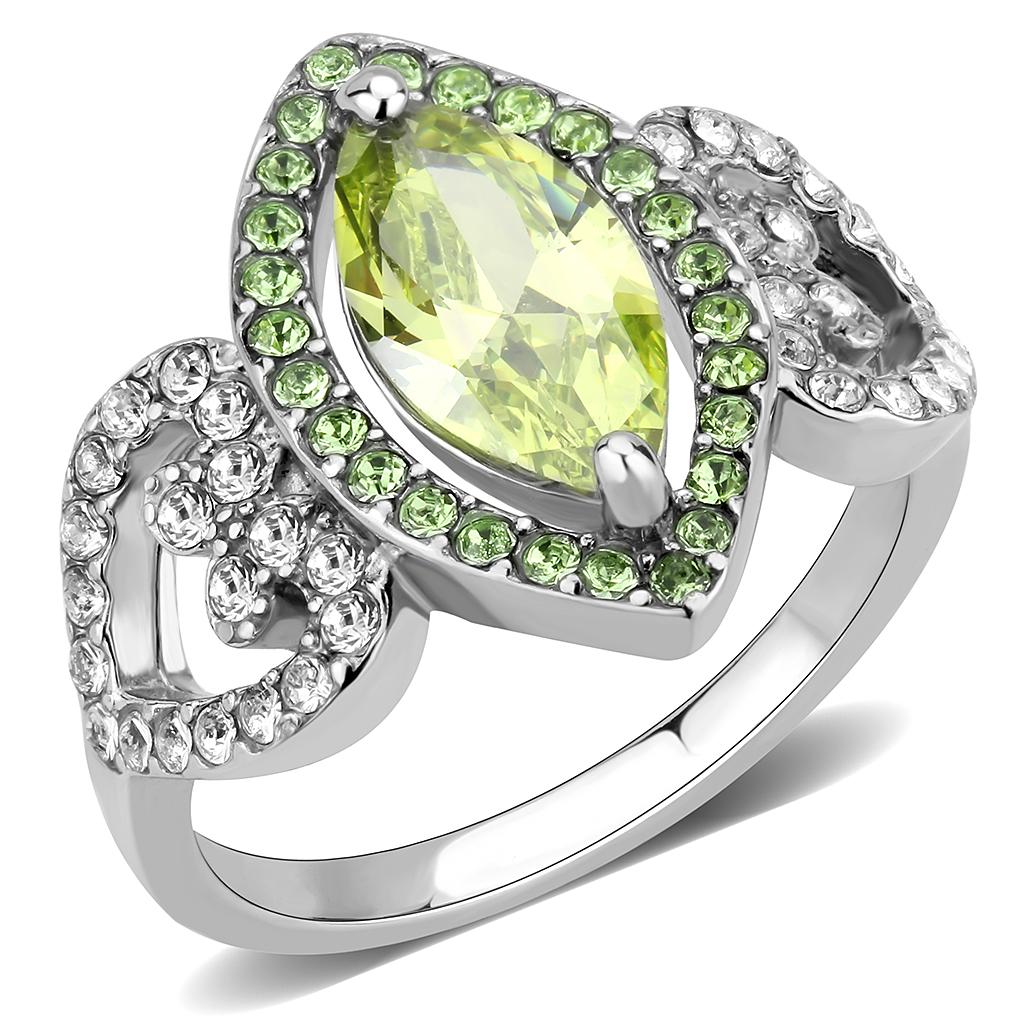 TK3579 - No Plating Stainless Steel Ring with AAA Grade CZ in Apple Green color
