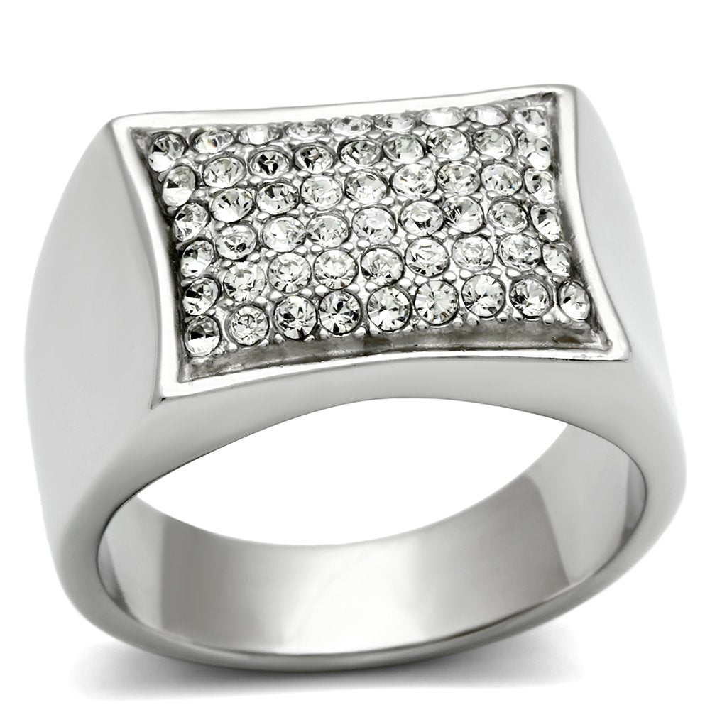 TK357 - High polished (no plating) Stainless Steel Ring with Top Grade Crystal in Clear