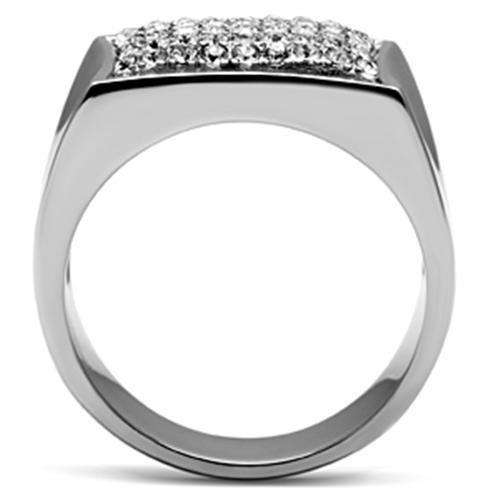 TK357 - High polished (no plating) Stainless Steel Ring with Top Grade Crystal in Clear
