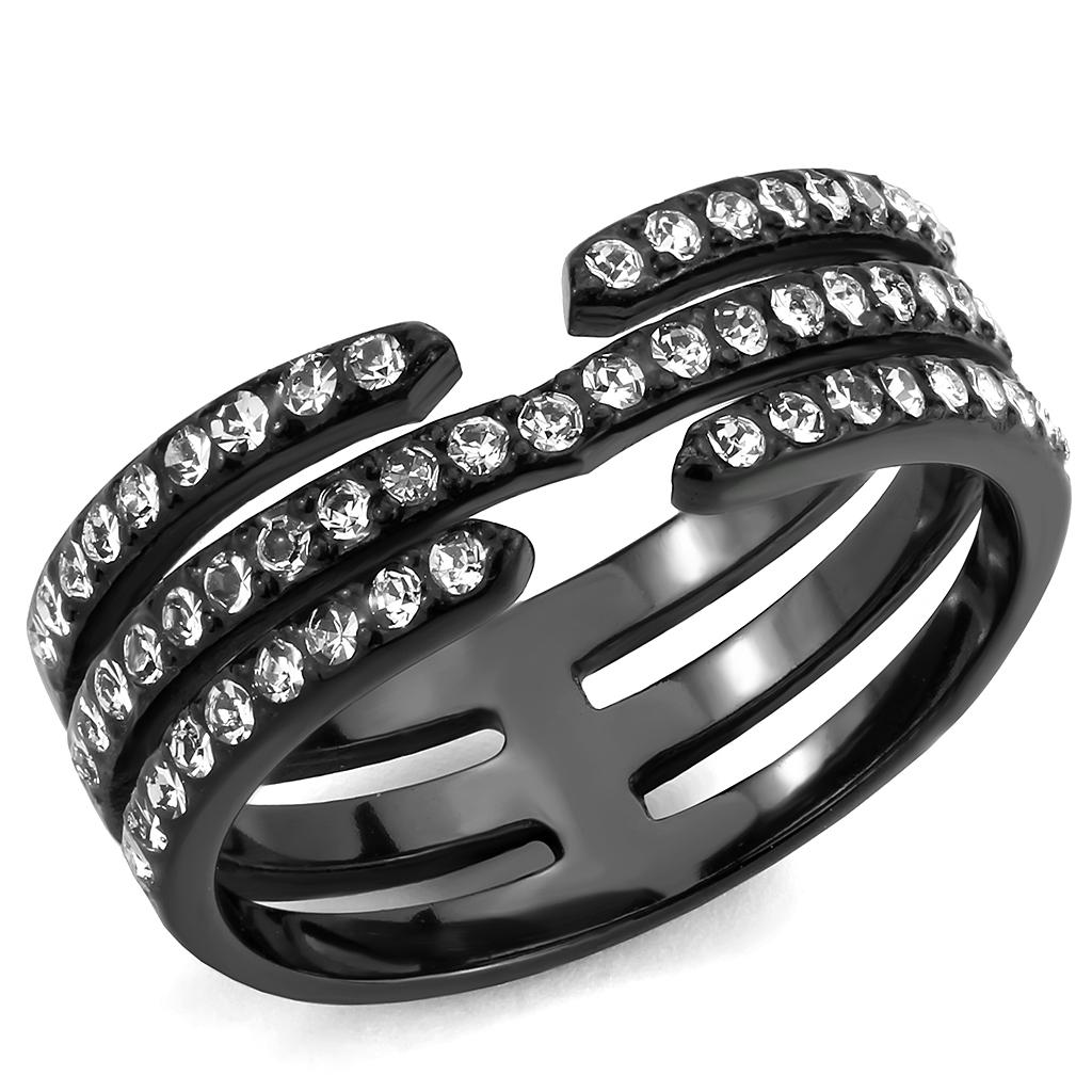 TK3594 - IP Black(Ion Plating) Stainless Steel Ring with Top Grade Crystal in Clear