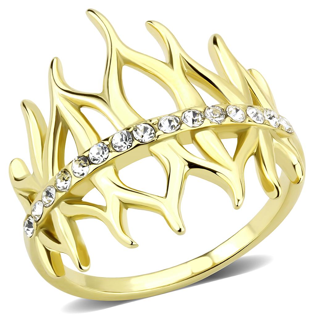 TK3595 - IP Gold(Ion Plating) Stainless Steel Ring with Top Grade Crystal in Clear