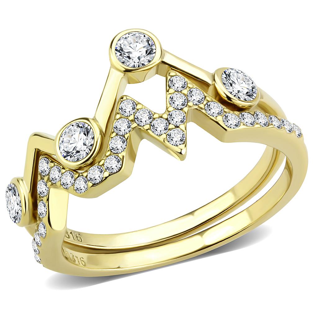 TK3596 - IP Gold(Ion Plating) Stainless Steel Ring with AAA Grade CZ in Clear