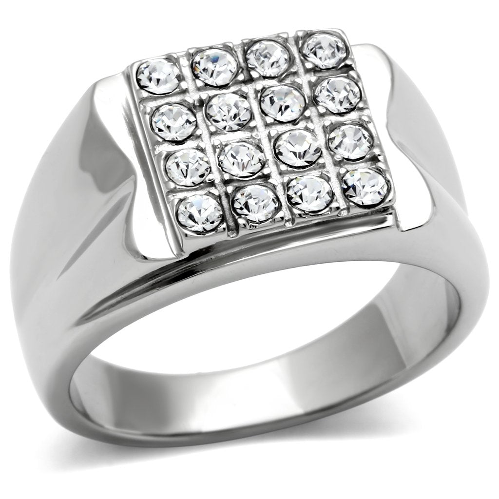 TK359 - High polished (no plating) Stainless Steel Ring with Top Grade Crystal in Clear