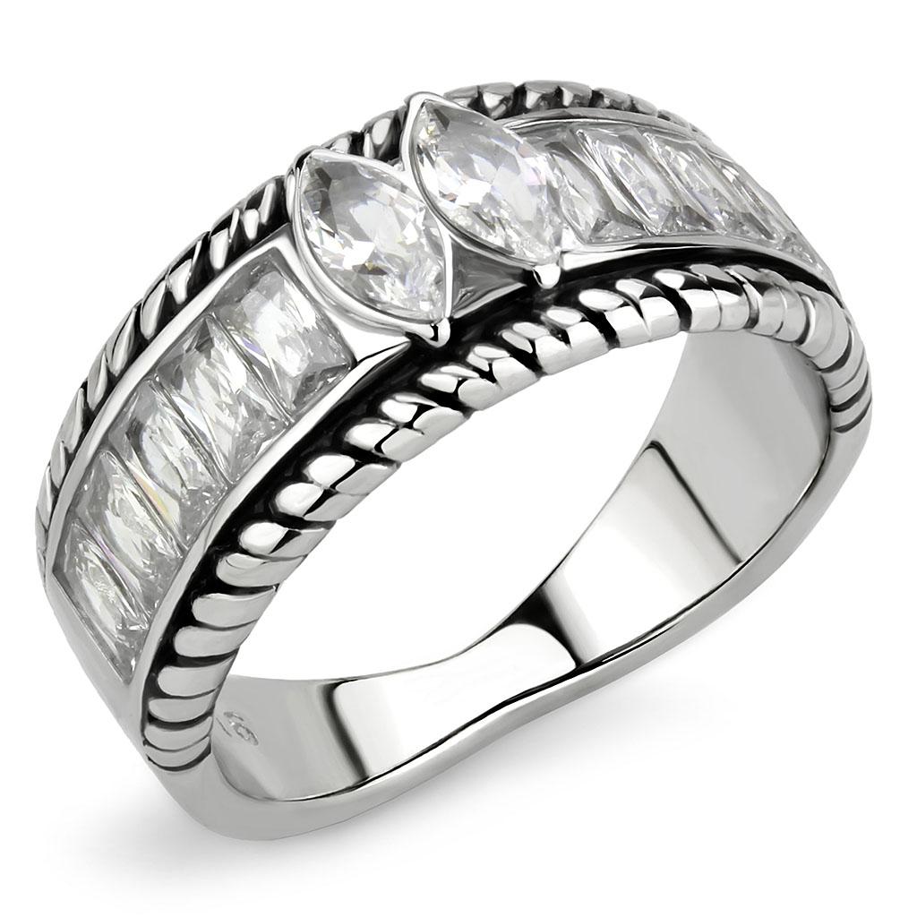 TK3606 - No Plating Stainless Steel Ring with AAA Grade CZ in Clear