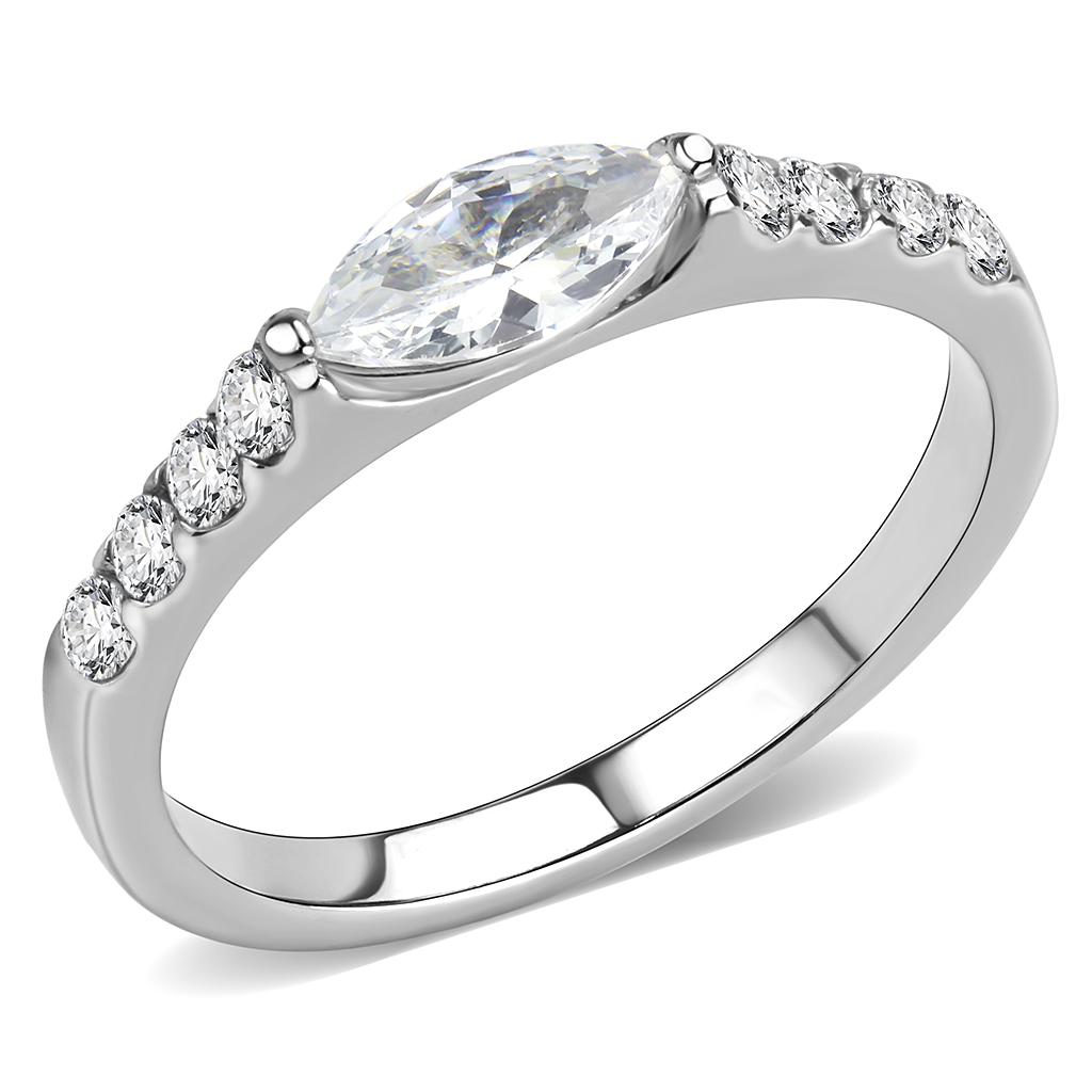 TK3607 - No Plating Stainless Steel Ring with AAA Grade CZ in Clear