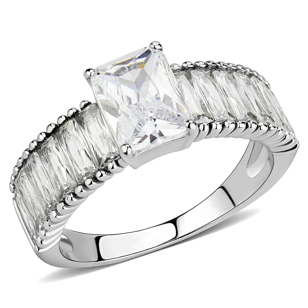 TK3608 - No Plating Stainless Steel Ring with AAA Grade CZ in Clear