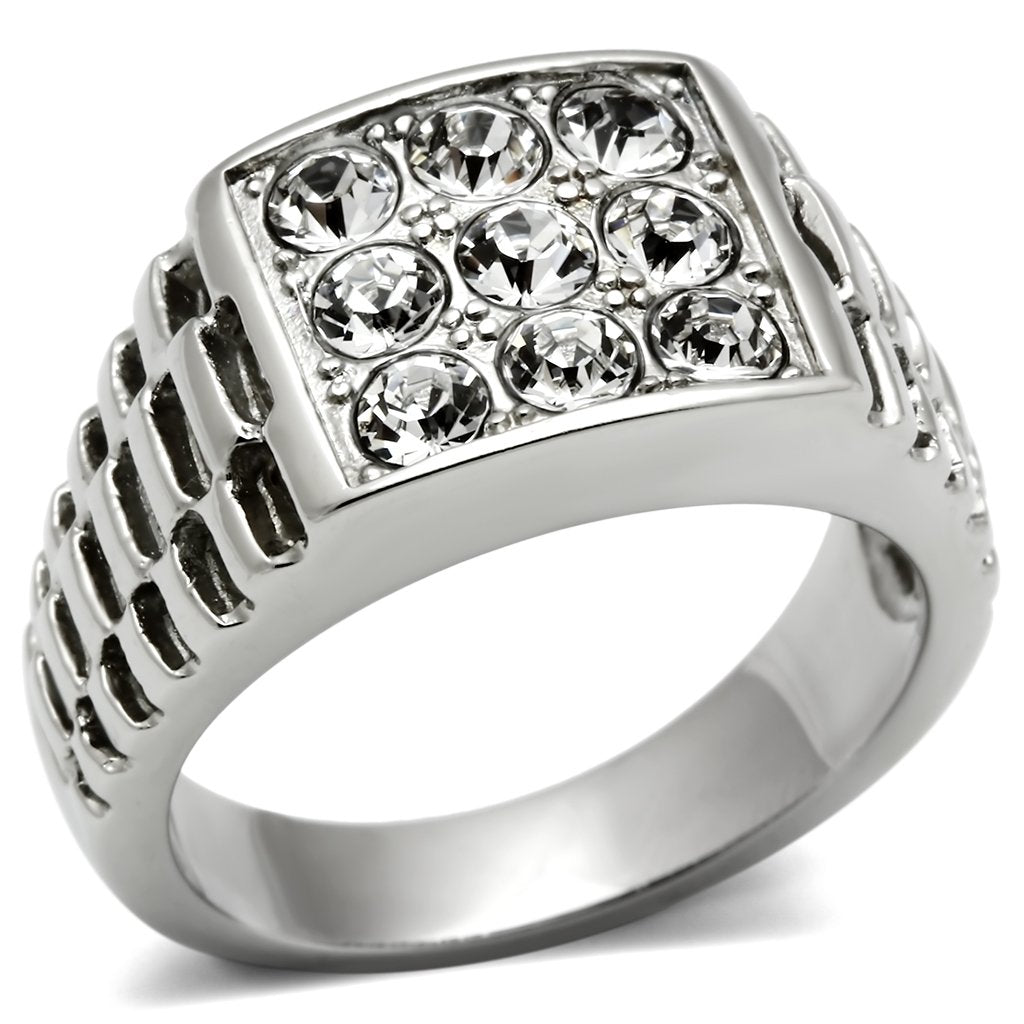 TK360 - High polished (no plating) Stainless Steel Ring with Top Grade Crystal in Clear