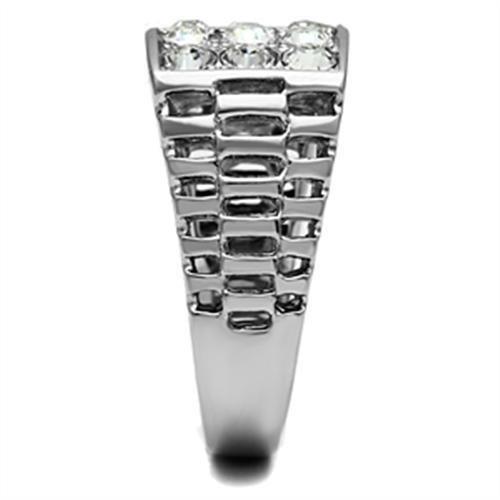 TK360 - High polished (no plating) Stainless Steel Ring with Top Grade Crystal in Clear