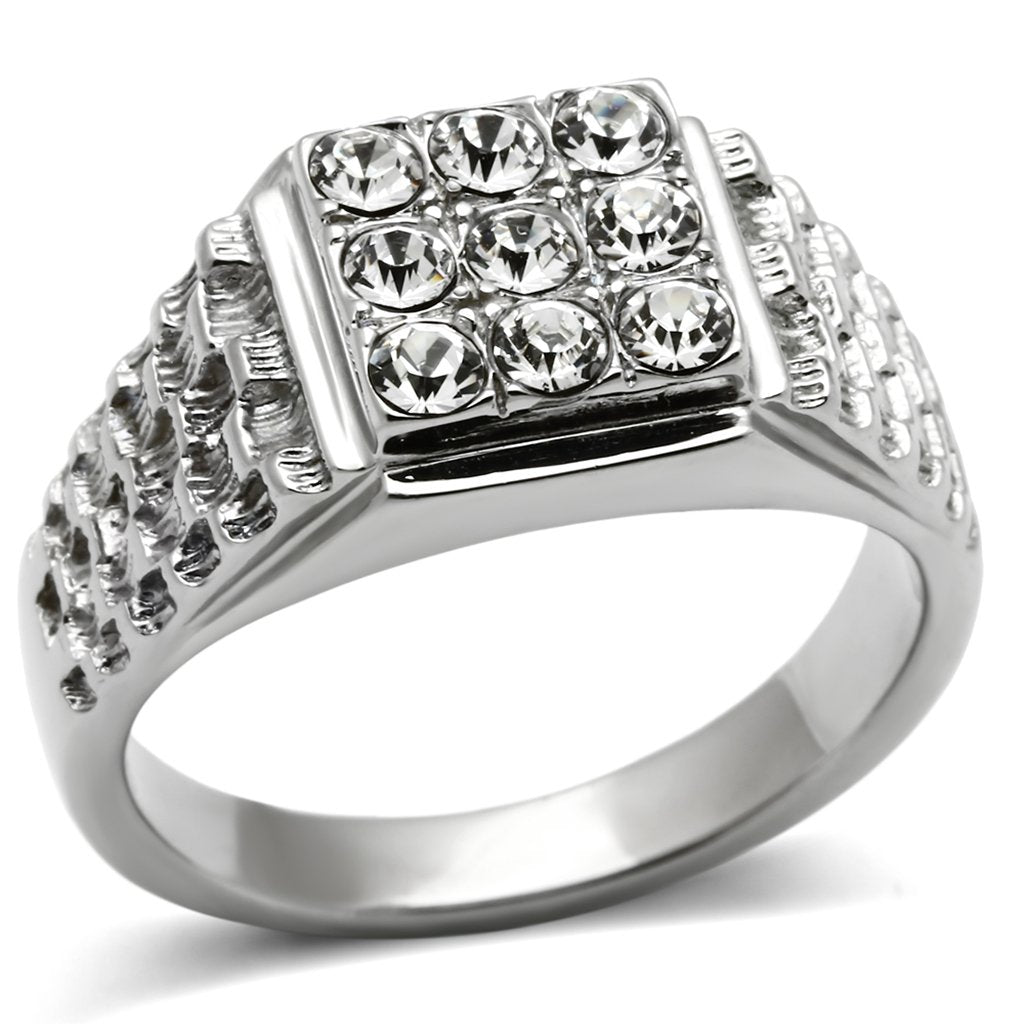 TK361 - High polished (no plating) Stainless Steel Ring with Top Grade Crystal in Clear