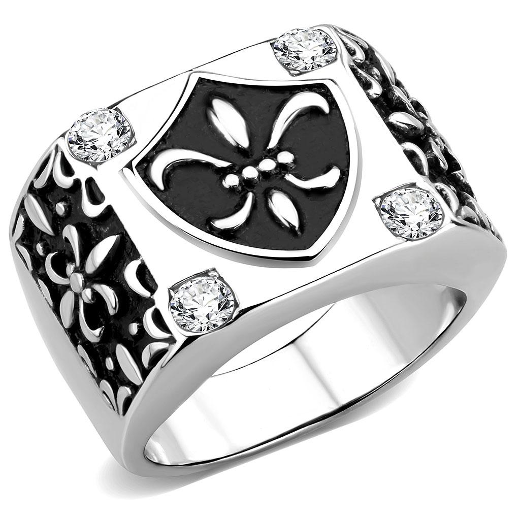 TK3621 - High polished (no plating) Stainless Steel Ring with AAA Grade CZ in Clear