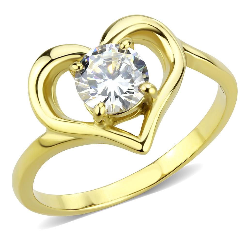 TK3628 - IP Gold(Ion Plating) Stainless Steel Ring with AAA Grade CZ in Clear