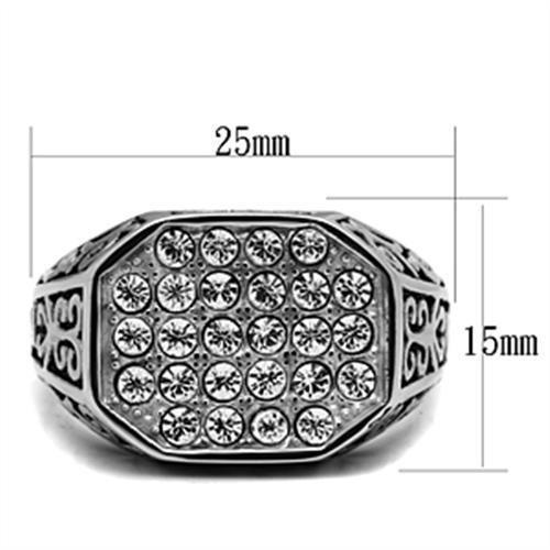 TK362 - High polished (no plating) Stainless Steel Ring with Top Grade Crystal in Clear