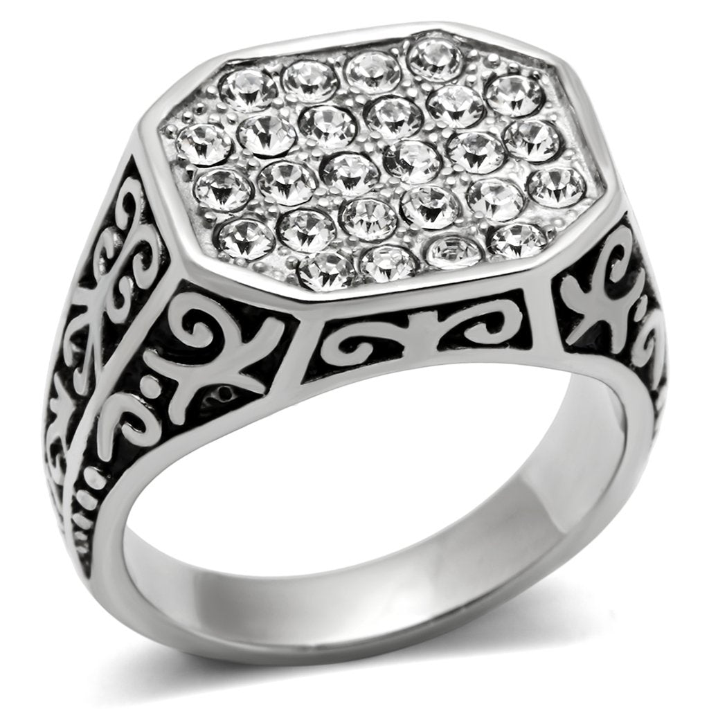 TK362 - High polished (no plating) Stainless Steel Ring with Top Grade Crystal in Clear