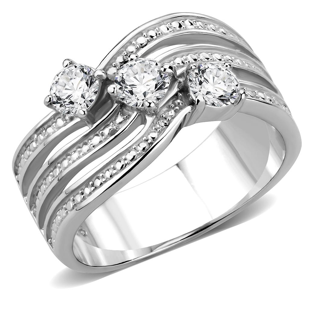 TK3633 - High polished (no plating) Stainless Steel Ring with AAA Grade CZ in Clear
