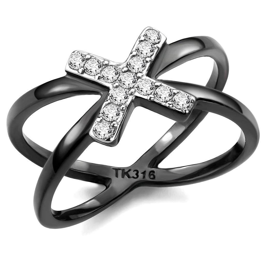 TK3635 - Two-Tone IP Black (Ion Plating) Stainless Steel Ring with AAA Grade CZ in Clear