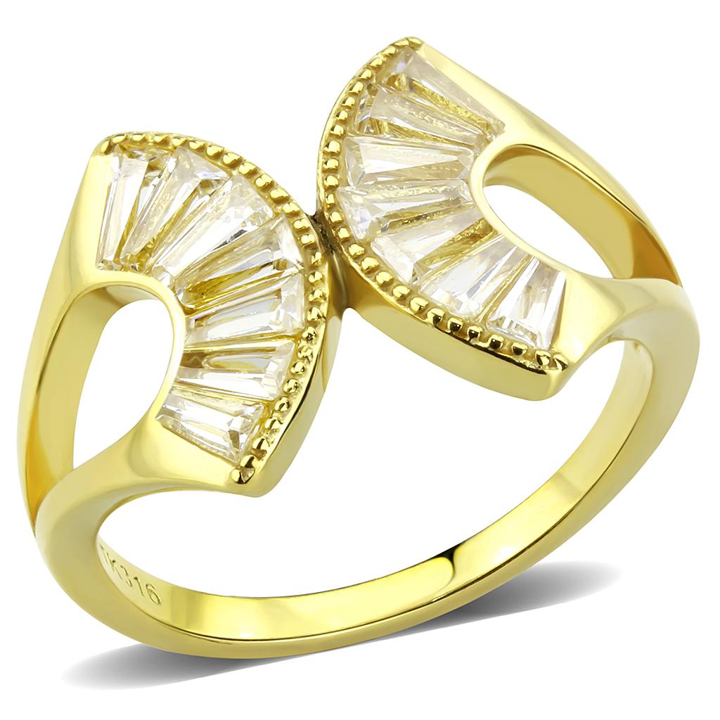 TK3638 - IP Gold(Ion Plating) Stainless Steel Ring with AAA Grade CZ in Clear