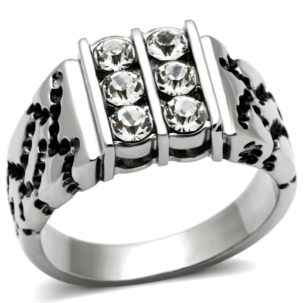 TK365 - High polished (no plating) Stainless Steel Ring with Top Grade Crystal in Clear