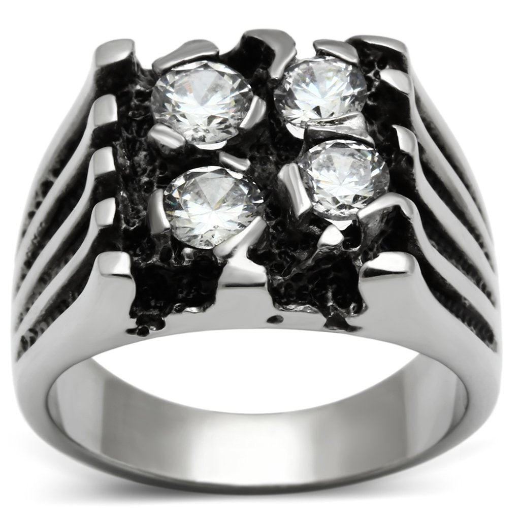 TK366 - High polished (no plating) Stainless Steel Ring with AAA Grade CZ in Clear
