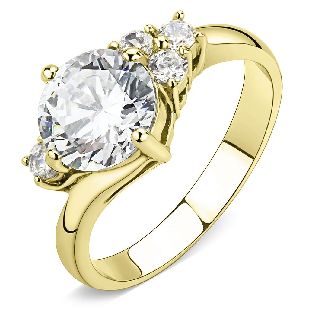 TK3670 - IP Gold(Ion Plating) Stainless Steel Ring with AAA Grade CZ in Clear