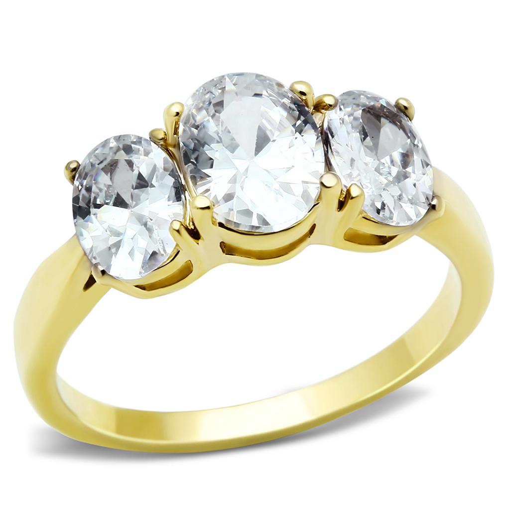 TK3671 - IP Gold(Ion Plating) Stainless Steel Ring with AAA Grade CZ in Clear