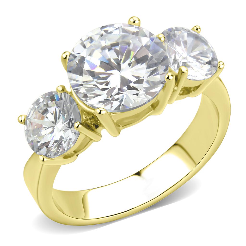 TK3672 - IP Gold(Ion Plating) Stainless Steel Ring with AAA Grade CZ in Clear