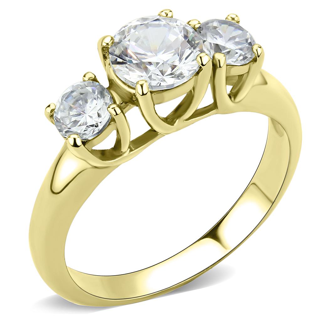 TK3673 - IP Gold(Ion Plating) Stainless Steel Ring with AAA Grade CZ in Clear