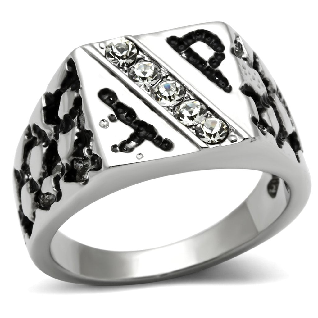TK367 - High polished (no plating) Stainless Steel Ring with Top Grade Crystal in Clear