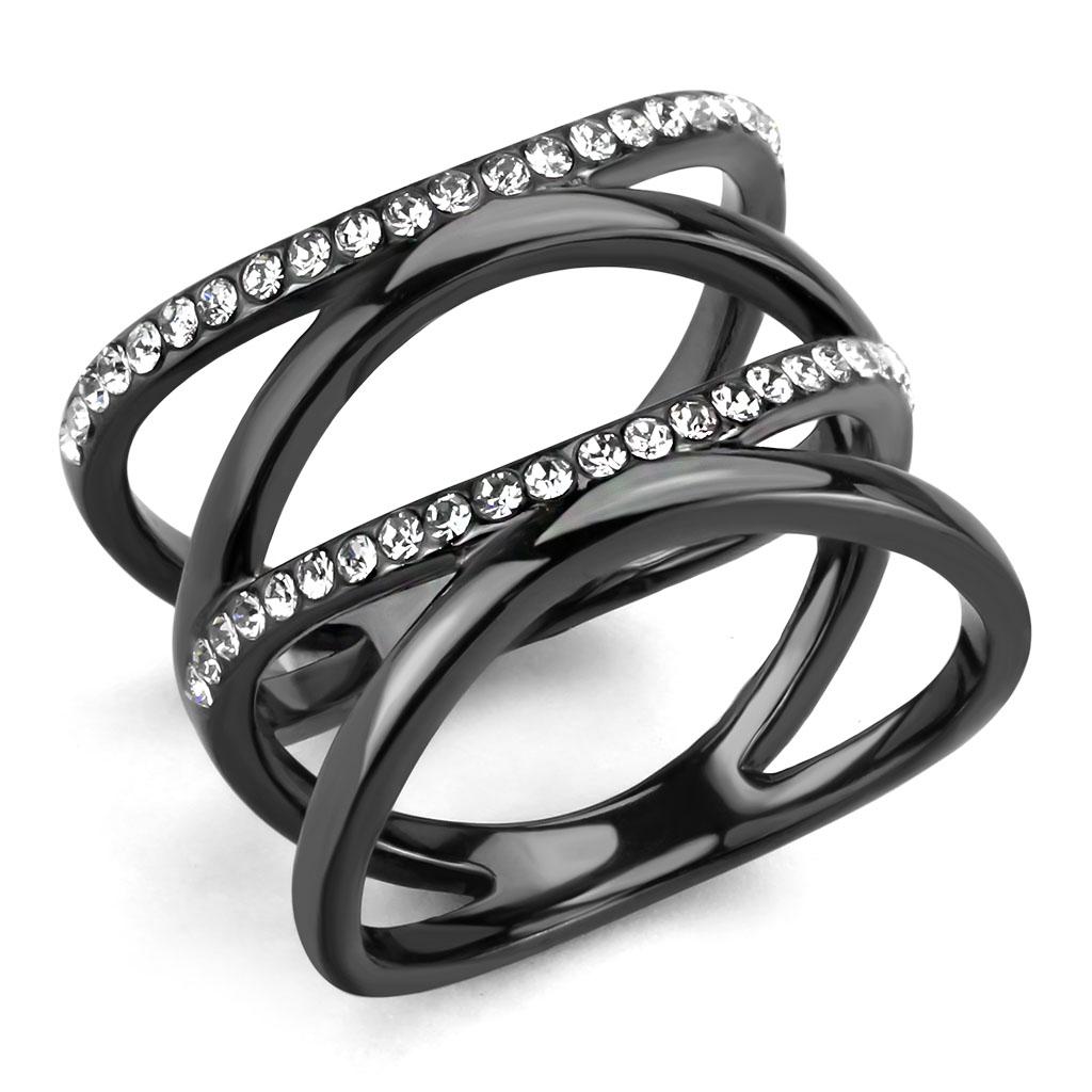TK3689 - IP Light Black (IP Gun) Stainless Steel Ring with Top Grade Crystal in Clear